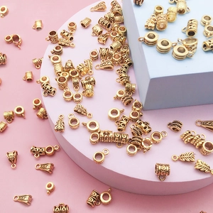 Antique Gold Alloy Bail Beads Embossed Floral Leaf Pattern Large Hole Connectors DIY Jewelry Making Charms Accessories