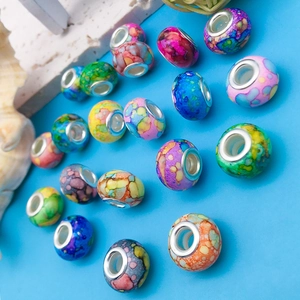 Bunte europäische Charm-Perlen im Tusche-Stil mit silbernem Großlochkern DIY-Set