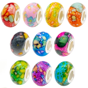 Bunte Keramikperlen mit großem Loch im Tintenstil für DIY-Schmuck, 10er-Set