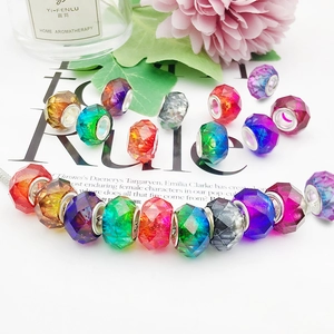 Gradient Faceted Large Hole Resin Charm Beads Colorful Rainbow Spacer Beads For DIY Bracelet Necklace Jewelry Making