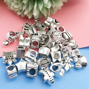 Silver alloy large hole beads with star and crown shapes for DIY jewelry making