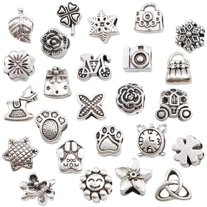 Perles à Gros Trous en Alliage de Zinc Vintage Pour la Fabrication de Bijoux DIY Breloques Fleur Feuille Appareil Photo Patte d'Animal Accessoire de Bracelet