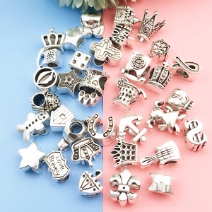 Silver alloy large hole beads and charms in various shapes for DIY necklace and bracelet