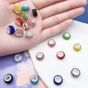 Cuentas de cristal brillante con tres filas de diamantes de imitación para pulseras
