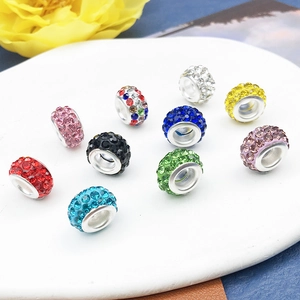 Cuentas de arcilla con cristales de colores y agujero grande para pulseras hechas a mano
