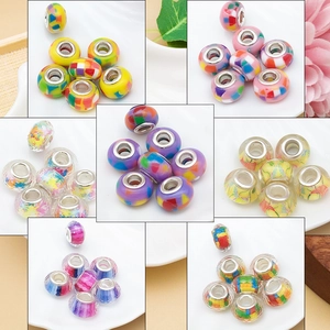 Bunte Acryl Harz Großloch Perlen Für DIY Armband Halskette Herstellung Zubehör Mosaik Floral Regenbogen Streifen Spacer Perlen Schmuck Charms