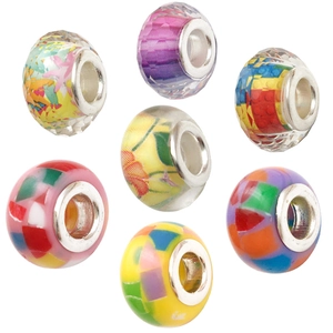 Bunte Acrylperlen mit Metallkern für DIY-Armbänder im Set mit verschiedenen Mustern
