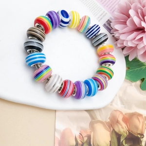 Rainbow striped resin beads bracelet with large holes for DIY jewelry making