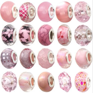Cuentas de Resina de Agujero Grande de la Serie Rosa Dijes de Bricolaje para Joyería Patrón de Flores para Pulsera Mujer