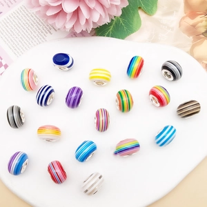 Striped resin large hole beads for DIY bracelets and jewelry making accessory collection