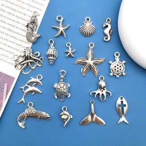 Antique Silver Zinc Alloy Ocean Sea Animal Pendants For DIY Jewelry Making Mermaid Starfish Turtle Dolphin Fish Bone Charms
