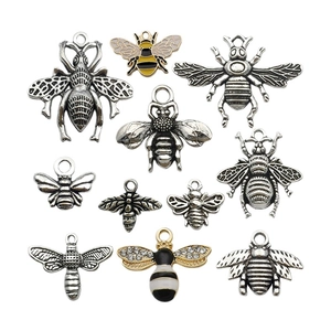 Set van 11 bijenbedeltjes in emaille en antiek zilver voor DIY-sieraden maken