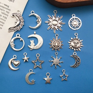 Lot de breloques célestes en alliage argent antique soleil et lune pour création de bijoux DIY