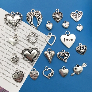 Mixed Vintage Alloy Heart Pendants Love Heart Wings Arrow Charms For DIY Necklace Bracelet Jewelry Making Supplies Retro Silver