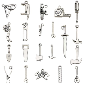 20-piece antique silver mini tool pendant set including hammer, saw and axe for DIY crafts