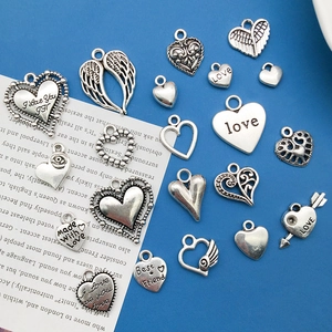 Vintage silver heart charms assortment for DIY necklaces and bracelets making