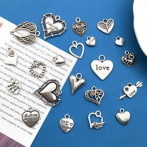 Assorted vintage silver alloy heart pendants for DIY necklaces and bracelets making