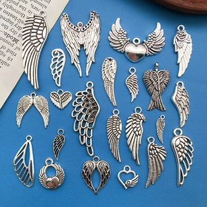 Pendentifs Breloques en Alliage d'Argent Antique Vintage Aile d'Ange Plume Cœur Modèles Mixtes Pour Création de Bijoux DIY