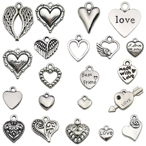 20pcs vintage silver heart and wing charms set for DIY necklace and bracelet jewelry