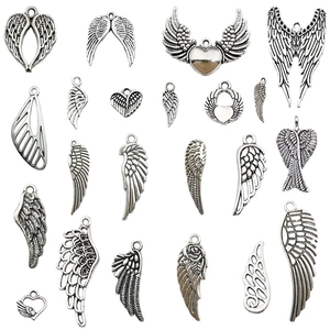 Lot de pendentifs ailes d'ange et plumes en alliage argent antique pour bijoux DIY