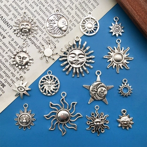 Pendentifs Vintage en Alliage de Zinc Argent Soleil Lune Étoile DIY Fabrication de Bijoux Charmes de Visage Céleste pour Collier Bracelet