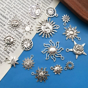 Assortiment de breloques soleil et lune en argent vintage pour colliers DIY et bijoux
