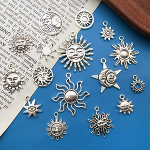 Pendentifs soleil et lune vintage en alliage argenté pour création de bijoux DIY et artisanat