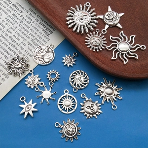 Pendentifs soleil et lune vintage en alliage de zinc pour fabrication de bijoux DIY