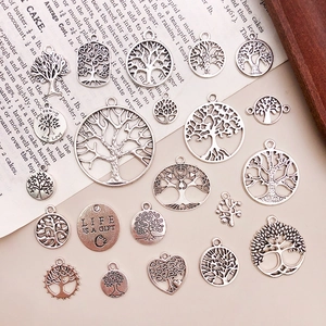 Pendentifs Évidés en Alliage de Zinc Argent Antique Vintage Arbre de Vie Styles Mixtes Breloques pour Création de Bijoux
