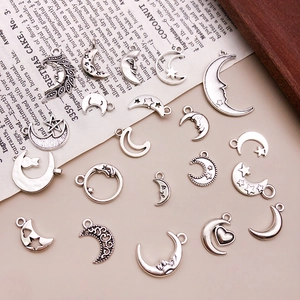 Vintage Silber Mond und Stern Anhänger Set für DIY Schmuckherstellung mit Designs