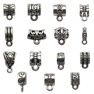 Set de 15 cuentas de fianza de plata antigua con agujero grande para joyería DIY