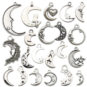 Sammlung von 19 Vintage Silber Mond und Stern Anhängern für DIY-Schmuckherstellung