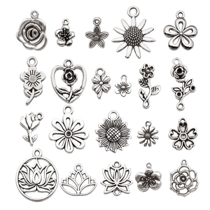 20pcs vintage silver flower charms assortment for DIY jewelry making and earrings