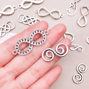 Infinity symbol and Love letter alloy pendants for DIY jewelry making in antique silver