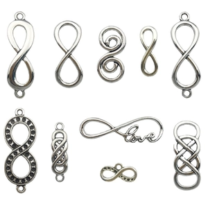 Assorted silver infinity symbol alloy charms and connectors for DIY jewelry making