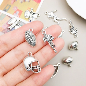 Set mit antiken silbernen American-Football-Anhängern für DIY-Armbänder und Schmuck