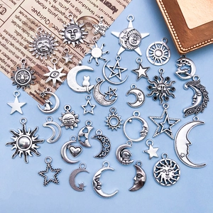 Verschiedene Vintage-Silberlegierung Stern- und Mondanhänger für DIY-Schmuck und Basteln