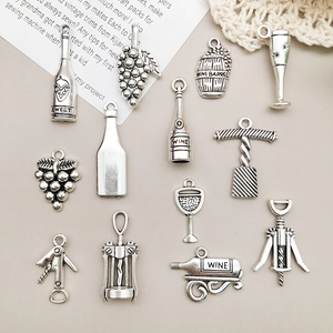 Antique Silver Alloy Wine Bottle Grape Charms DIY Jewelry Making Mixed Wine Theme Pendants For Necklace Bracelet Keychain Accessory