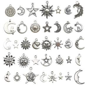 Vintage-Silberlegierung Anhänger Set mit Sonne Mond und Sternen für Schmuckherstellung
