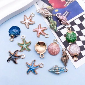 DIY ocean-themed alloy charms with colorful starfish and seashell enamel pendants