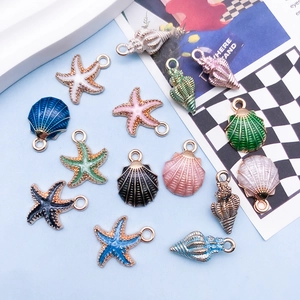 Colorful marine alloy pendants with starfish and seashell shapes for DIY jewelry making