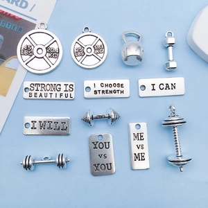 Fitness Thema Antiksilber Legierung Anhänger Set Hantel Kettlebell Barbell Motivierend DIY Schmuckherstellung Charms