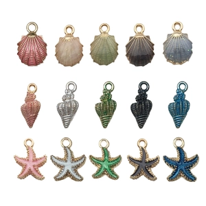 15pcs colorful ocean theme DIY charms set featuring starfish shell and conch pendants