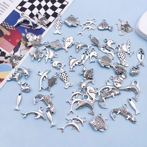 Antique silver ocean fish and dolphin alloy pendants for DIY jewelry making