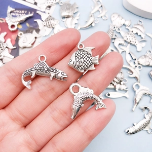 Vintage silver ocean fish alloy charms set for DIY jewelry and keychain accessories