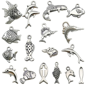 Vintage silver ocean fish and dolphin alloy pendants set for DIY jewelry and keychain charms
