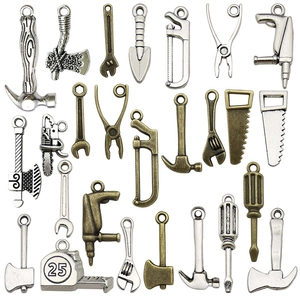Assortiment de mini breloques d'outils en alliage argent antique et bronze pour bijoux DIY