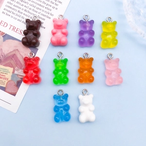 Resin Gummy Bear Pendants Colorful Acrylic Bear Charms With Metal Loop For DIY Necklace Bracelet Earrings Jewelry Making