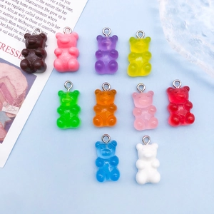 Colorful acrylic gummy bear charms with metal hooks for DIY jewelry making sets