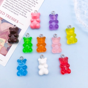 Set of 10 colorful gummy bear resin charms with silver loops for DIY jewelry making